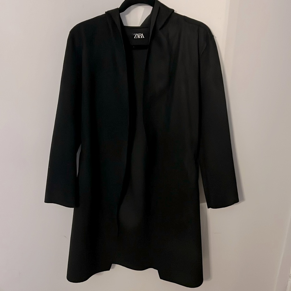 Zara hooded open jacket suede
